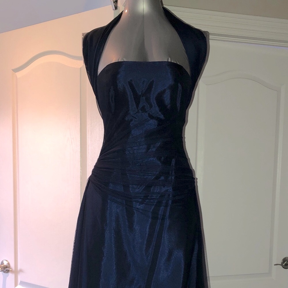 Vera Wang Navy Strapless Gown - Picture 3 of 13